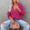 image:imagechouyatou Womens Fall Button Down Cardigan Sweater Loose VNeck Ribbed Chunky Knit Cardigan TopRose