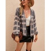 image:imagechouyatou Womens Fall Dressy Cardigan Sweater Plaid Fuzzy Open Front Knitted Cardigan TopDark Grey