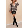 image:imagechouyatou Womens Fall Dressy Cardigan Sweater Plaid Fuzzy Open Front Knitted Cardigan TopDark Grey