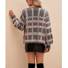 image:imagechouyatou Womens Fall Dressy Cardigan Sweater Plaid Fuzzy Open Front Knitted Cardigan TopDark Grey