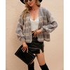 image:imagechouyatou Womens Fall Dressy Cardigan Sweater Plaid Fuzzy Open Front Knitted Cardigan TopLight Grey
