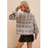 image:imagechouyatou Womens Fall Dressy Cardigan Sweater Plaid Fuzzy Open Front Knitted Cardigan TopLight Grey