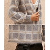 image:imagechouyatou Womens Fall Dressy Cardigan Sweater Plaid Fuzzy Open Front Knitted Cardigan TopLight Grey