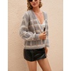 image:imagechouyatou Womens Fall Dressy Cardigan Sweater Plaid Fuzzy Open Front Knitted Cardigan TopLight Grey