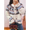 image:imagechouyatou Womens Fall Fluffy Fair Isle Cardigan Sweater Floral Button Down Chunky Knit Cardigan JacketApricot