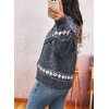 image:imagechouyatou Womens Fall Fluffy Fair Isle Cardigan Sweater Floral Button Down Chunky Knit Cardigan JacketDark Grey