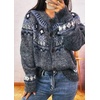 image:imagechouyatou Womens Fall Fluffy Fair Isle Cardigan Sweater Floral Button Down Chunky Knit Cardigan JacketDark Grey