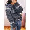 image:imagechouyatou Womens Fall Fluffy Fair Isle Cardigan Sweater Floral Button Down Chunky Knit Cardigan JacketDark Grey