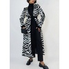 image:imagechouyatou Womens Fall Open Front Color Block Long Cardigan Sweater Casual Loose Striped Belted CoatiganBlack