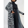 image:imagechouyatou Womens Fall Open Front Color Block Long Cardigan Sweater Casual Loose Striped Belted CoatiganBlack