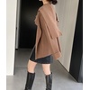 image:imagechouyatou Womens Open Front Ribbed Knit Asymmetrical Cardigans Slouchy Cape Cardigan Sweater with Attached ScarfBrown