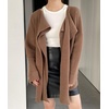 image:imagechouyatou Womens Open Front Ribbed Knit Asymmetrical Cardigans Slouchy Cape Cardigan Sweater with Attached ScarfBrown