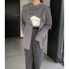 image:imagechouyatou Womens Open Front Ribbed Knit Asymmetrical Cardigans Slouchy Cape Cardigan Sweater with Attached ScarfGray