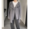 image:imagechouyatou Womens Open Front Ribbed Knit Asymmetrical Cardigans Slouchy Cape Cardigan Sweater with Attached ScarfGray