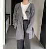 image:imagechouyatou Womens Open Front Ribbed Knit Asymmetrical Cardigans Slouchy Cape Cardigan Sweater with Attached ScarfGray