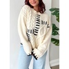 image:imagechouyatou Womens Oversized Cable Knit Sweater Crewneck Pullover Striped Sweater Jumper TopsBeige