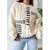 image:imagechouyatou Womens Oversized Cable Knit Sweater Crewneck Pullover Striped Sweater Jumper TopsBeige