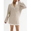 image:imagechouyatou Womens Shawl Lapel Business Casual Sweater Cardigan Double Breasted Knit Blazer Jacket CoatBeige