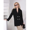 image:imagechouyatou Womens Shawl Lapel Business Casual Sweater Cardigan Double Breasted Knit Blazer Jacket CoatBlack