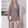 image:imagechouyatou Womens Shawl Lapel Business Casual Sweater Cardigan Double Breasted Knit Blazer Jacket CoatCoffee