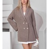 image:imagechouyatou Womens Shawl Lapel Business Casual Sweater Cardigan Double Breasted Knit Blazer Jacket CoatCoffee
