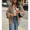 image:imagechouyatou Womens Vintage Lapel Plaid Cardigans Button Down Chunky Knit Cardigan Sweater Jacket Coat with PocketsDark Khaki
