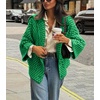 image:imagechouyatou Womens Vintage Lapel Plaid Cardigans Button Down Chunky Knit Cardigan Sweater Jacket Coat with PocketsGreen