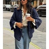 image:imagechouyatou Womens Vintage Lapel Plaid Cardigans Button Down Chunky Knit Cardigan Sweater Jacket Coat with PocketsNavy