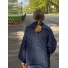 image:imagechouyatou Womens Vintage Lapel Plaid Cardigans Button Down Chunky Knit Cardigan Sweater Jacket Coat with PocketsNavy