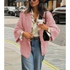 image:imagechouyatou Womens Vintage Lapel Plaid Cardigans Button Down Chunky Knit Cardigan Sweater Jacket Coat with PocketsPink