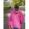 image:imagechouyatou Womens Vintage Lapel Plaid Cardigans Button Down Chunky Knit Cardigan Sweater Jacket Coat with PocketsRose Red