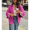 image:imagechouyatou Womens Vintage Lapel Plaid Cardigans Button Down Chunky Knit Cardigan Sweater Jacket Coat with PocketsRose Red
