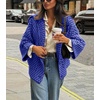 image:imagechouyatou Womens Vintage Lapel Plaid Cardigans Button Down Chunky Knit Cardigan Sweater Jacket Coat with PocketsRoyal Blue