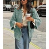 image:imagechouyatou Womens Vintage Lapel Plaid Cardigans Button Down Chunky Knit Cardigan Sweater Jacket Coat with PocketsSage Green