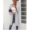 image:imagechouyatou Womens Winter Fuzzy Midi Long Cardigan Herringbone Striped Sweaters Open Front Trench Coat Outerwear JacketGray
