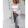 image:imagechouyatou Womens Winter Fuzzy Midi Long Cardigan Herringbone Striped Sweaters Open Front Trench Coat Outerwear JacketGray