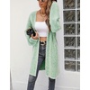 image:imagechouyatou Womens Winter Fuzzy Midi Long Cardigan Herringbone Striped Sweaters Open Front Trench Coat Outerwear JacketGreen