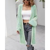 image:imagechouyatou Womens Winter Fuzzy Midi Long Cardigan Herringbone Striped Sweaters Open Front Trench Coat Outerwear JacketGreen