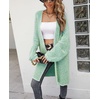 image:imagechouyatou Womens Winter Fuzzy Midi Long Cardigan Herringbone Striped Sweaters Open Front Trench Coat Outerwear JacketGreen