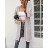 image:imagechouyatou Womens Winter Fuzzy Midi Long Cardigan Herringbone Striped Sweaters Open Front Trench Coat Outerwear JacketKhaki
