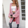 image:imagechouyatou Womens Winter Fuzzy Midi Long Cardigan Herringbone Striped Sweaters Open Front Trench Coat Outerwear JacketRed