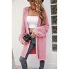 image:imagechouyatou Womens Winter Fuzzy Midi Long Cardigan Herringbone Striped Sweaters Open Front Trench Coat Outerwear JacketRed