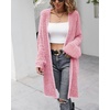 image:imagechouyatou Womens Winter Fuzzy Midi Long Cardigan Herringbone Striped Sweaters Open Front Trench Coat Outerwear JacketRed
