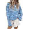 image:imagechouyatou Women 2025 Fall Striped Cardigan Sweaters Lightweight Cute Crewneck Button Down Cardigan JacketBlue