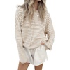 image:imagechouyatou Women 2025 Fall Striped Cardigan Sweaters Lightweight Cute Crewneck Button Down Cardigan JacketKhaki