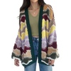 image:imagechouyatou Womens 2025 Fall Wavy Colorful Striped Cardigan Open Front Chunky Knit Sweater Jacket with PocketsGreen