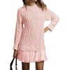 image:imagechouyatou Womens 2025 Fall Winter Cable Knit Pullover Sweater Dress Cute Chiffon Bottom Patchwork Mini Pleated DressPink