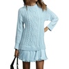 image:imagechouyatou Womens 2025 Fall Winter Cable Knit Pullover Sweater Dress Cute Chiffon Bottom Patchwork Mini Pleated DressSky Blue