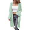 image:imagechouyatou Womens 2025 Open Front Herringbone Striped Cardigans Color Block Fuzzy Knit Midi Long Sweater CardiganGreen