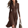 image:imagechouyatou Womens 2026 Winter Fall Dresses Long Sleeve Semi Formal ALine Rib Knit Midi Long Sweater DressCoffee
